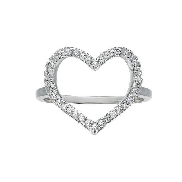 PRIMROSE Sterling Silver Cubic Zirconia Open Heart Ring, Womens Product Image