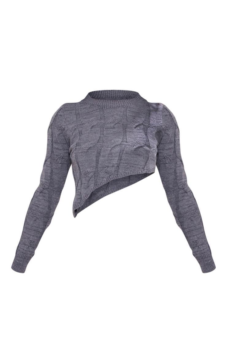  Petite Charcoal Cable Knit Asymmetric Hem Sweater Product Image