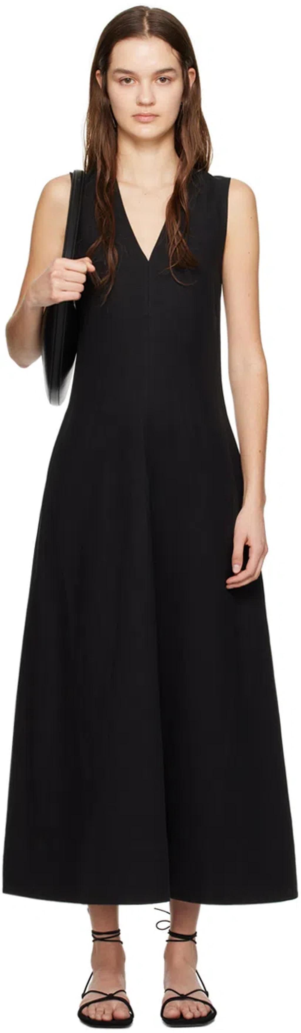 Black V-neck Maxi Dress In 001 Black Product Image