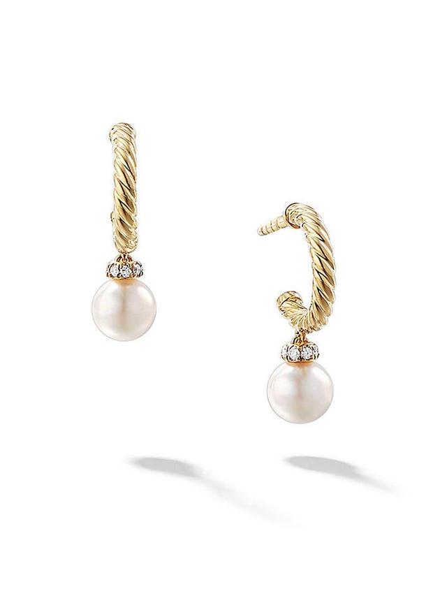 Womens Petite Solari Hoop Drop Earrings in 18K Yellow Gold with Pearls and Pav Diamonds Product Image