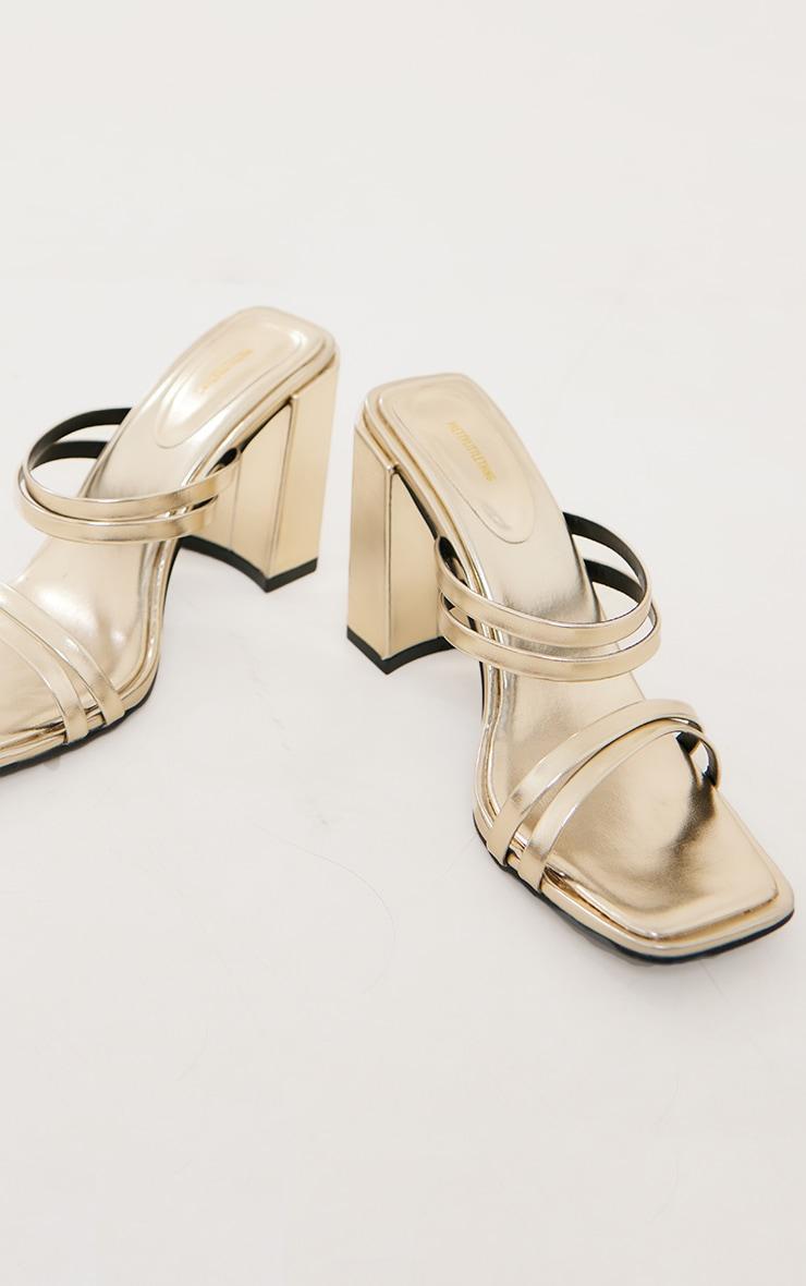  Gold PU Square Toe Double Strap Mid Block Heeled Mules Product Image