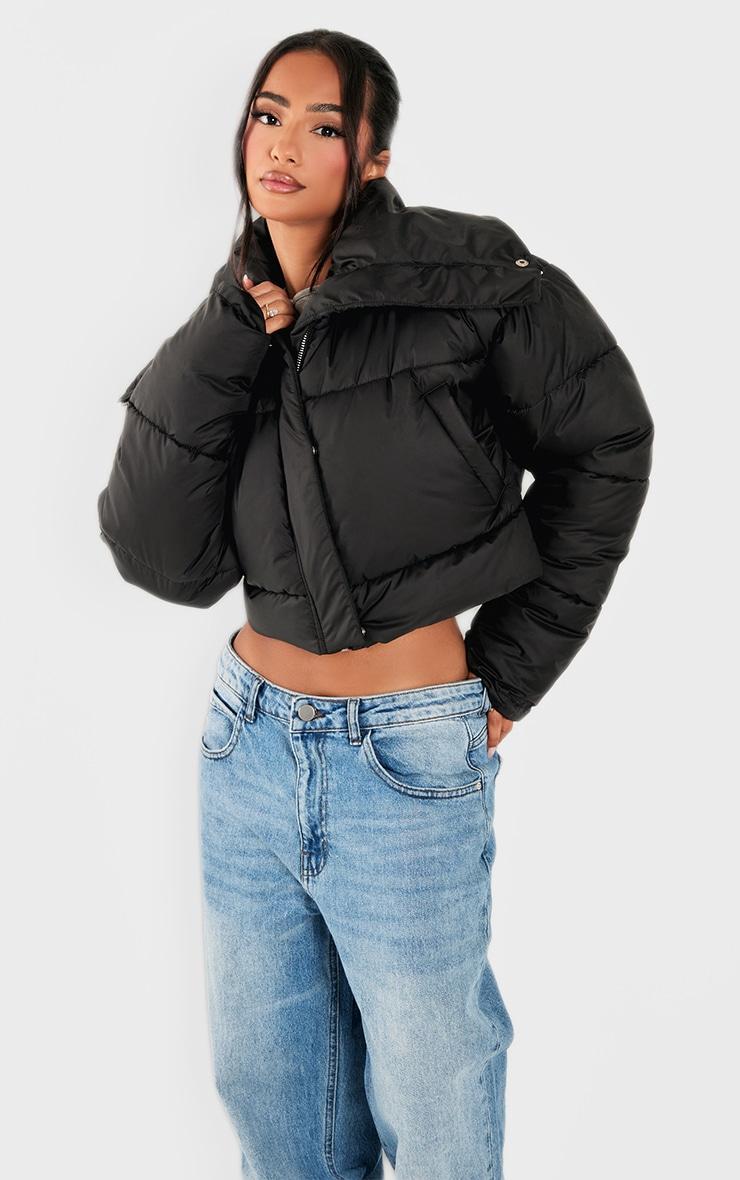 Petite Black Cropped Puffer Coat Product Image