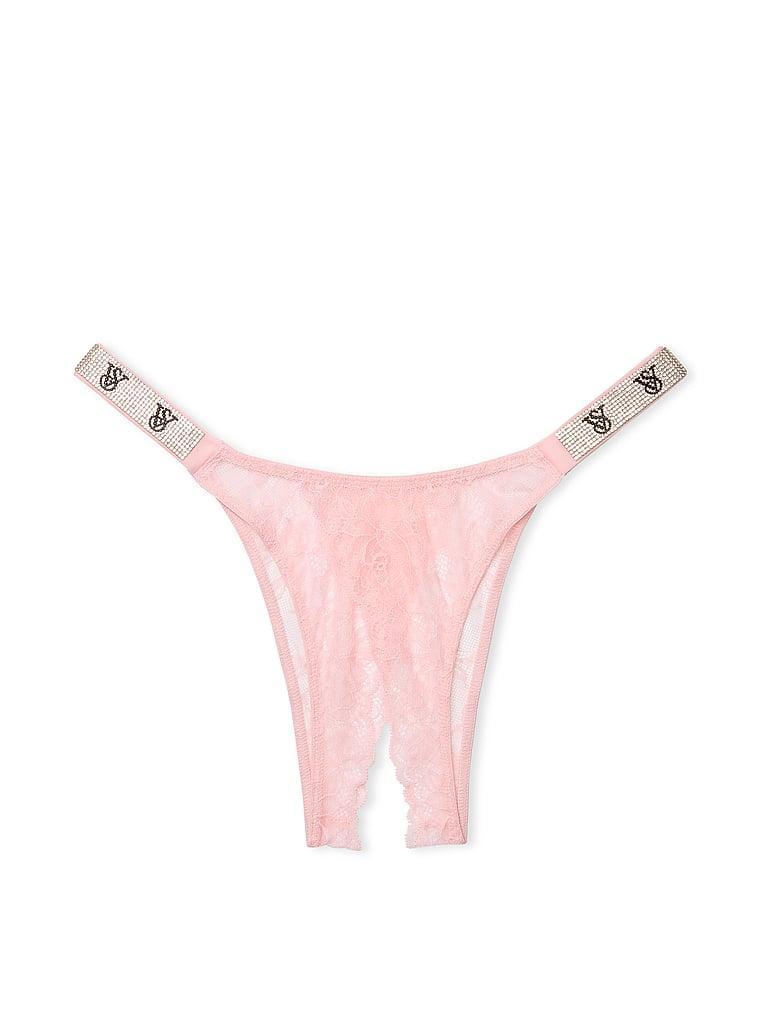 Shine Strap Rose Lace Crotchless Brazilian Panty Product Image