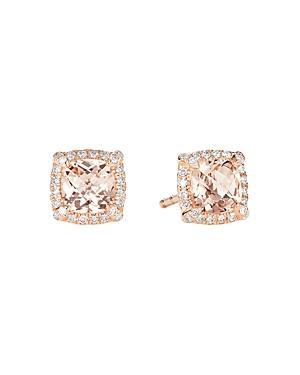 Womens Petite Chtelaine Pav Bezel Stud Earrings in 18K Rose Gold with Morganite Product Image