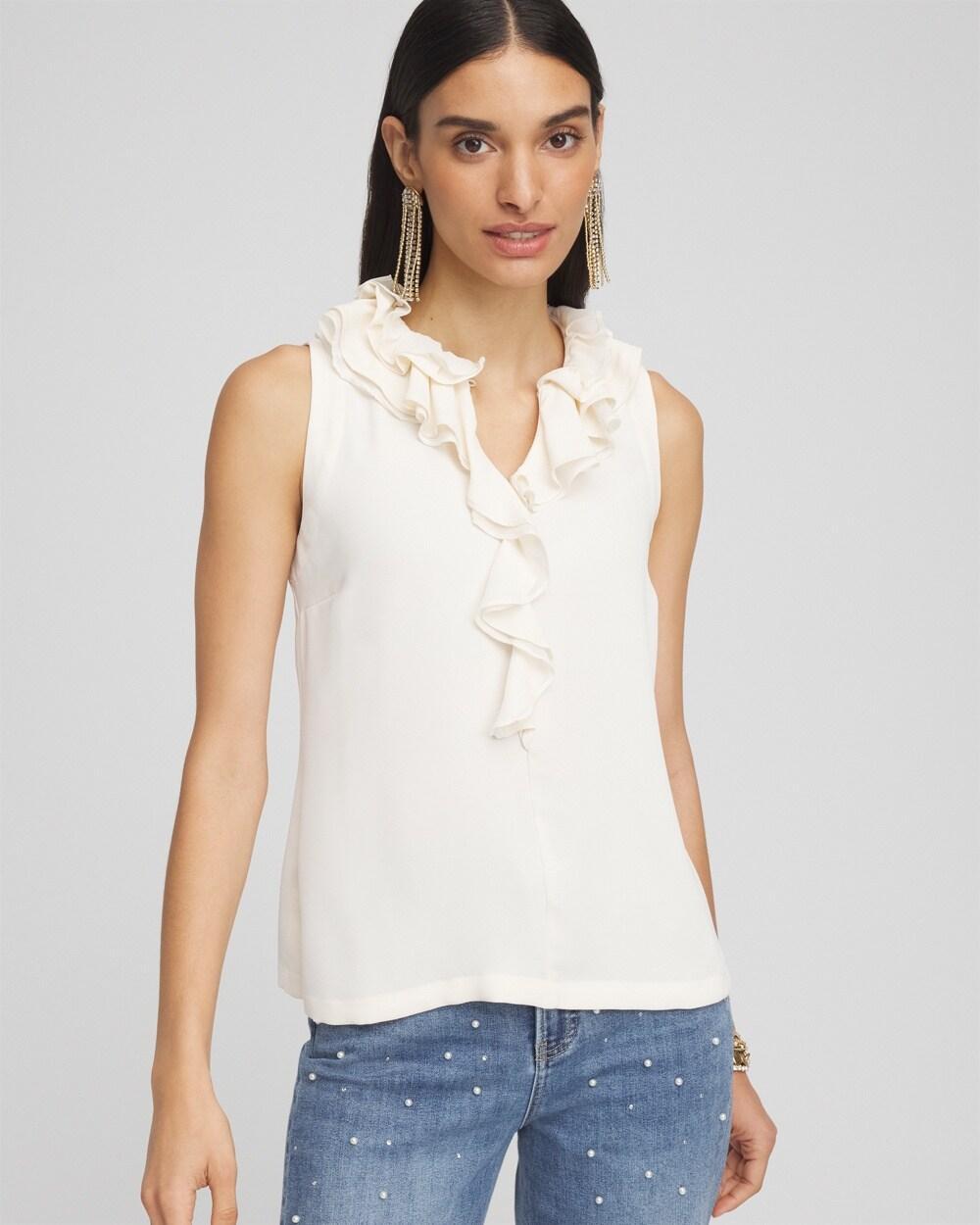 Ruffled Neck Sleeveless Blouse Product Image