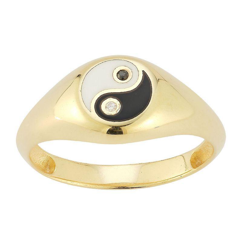 Sunkissed Sterling Cubic Zirconia & Enamel Yin Yang Signet Ring, Womens Gold Product Image