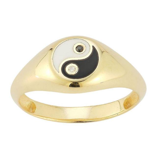 Sunkissed Sterling Cubic Zirconia & Enamel Yin Yang Signet Ring, Womens Silver Tone Product Image