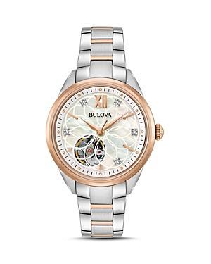 Bulova Womens Automatic Diamond Accent Two-Tone Stainless Steel Bracelet Watch 34mm 98P170 Product Image