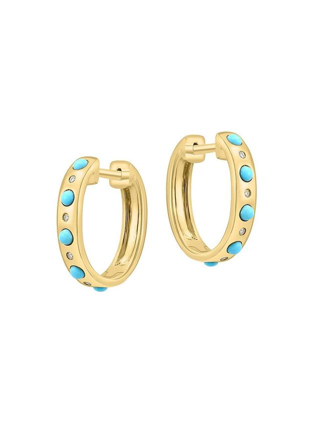 Womens 14K Yellow Gold, Turquoise & 0.03 TCW Diamond Huggie Hoop Earrings Product Image