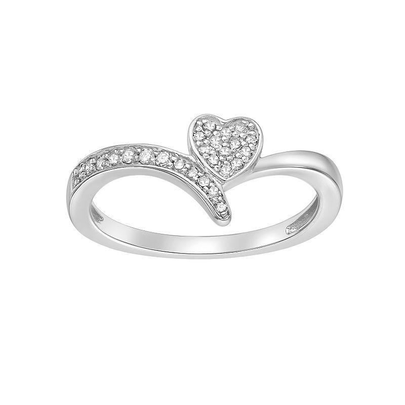 Gemminded 18k Gold Over Sterling Silver 1/6 Carat T.W. Diamond Heart Promise Ring, Womens White Product Image