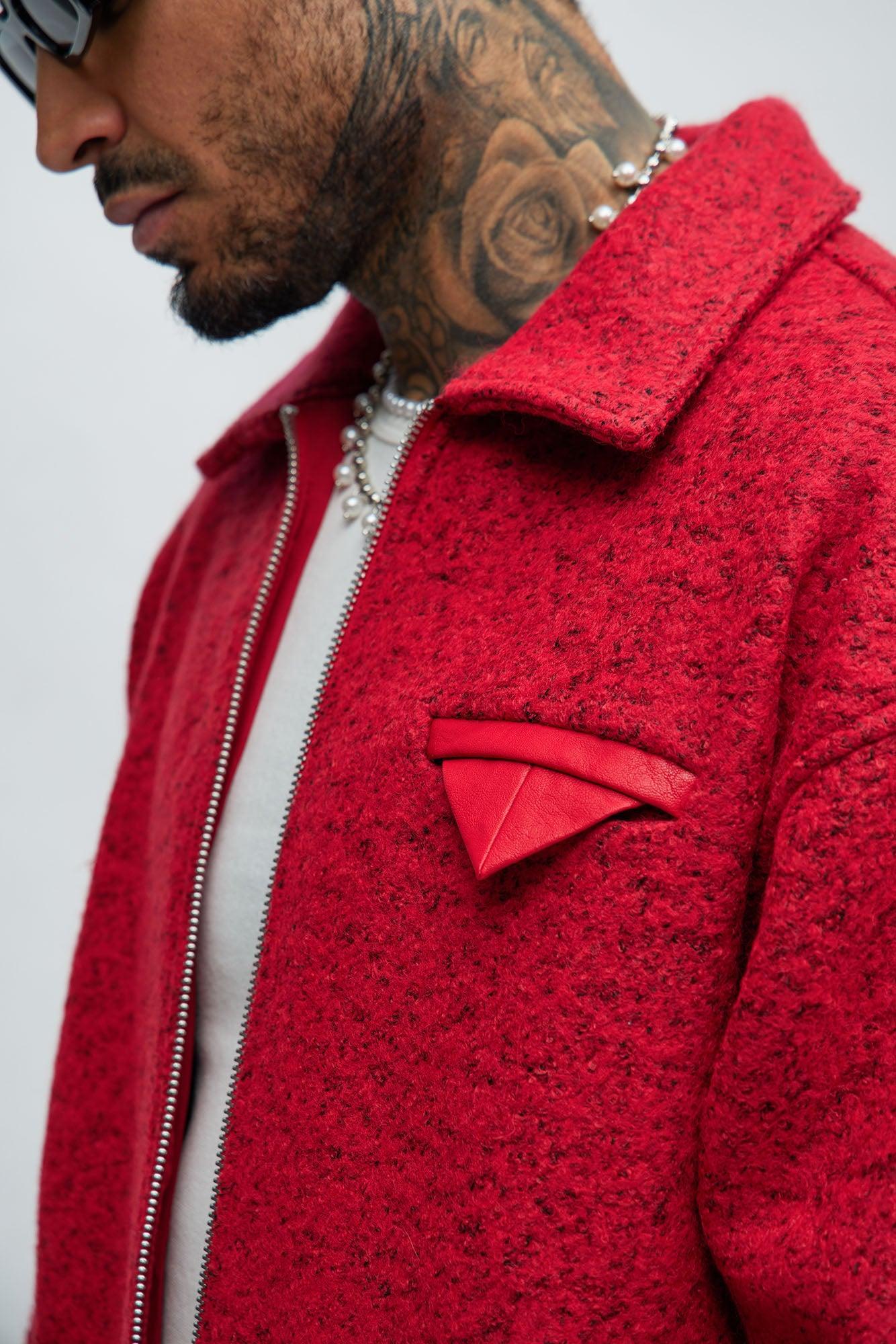 Hallron Textured Cropped Jacket - Red/combo Product Image