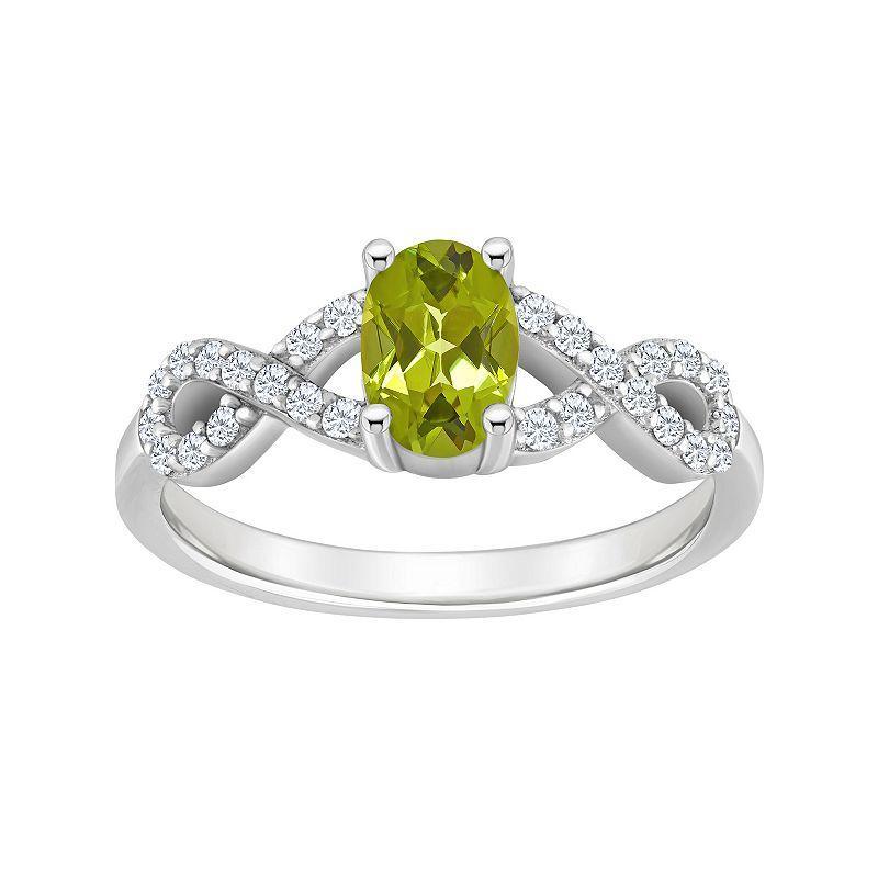 Celebration Gems Sterling Silver Peridot & White Topaz Accent Oval Ring, Womens Product Image