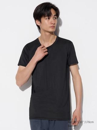 Mens Airism Crew Neck T-Shirt with Deodorizing Black Small UNIQLO US Product Image