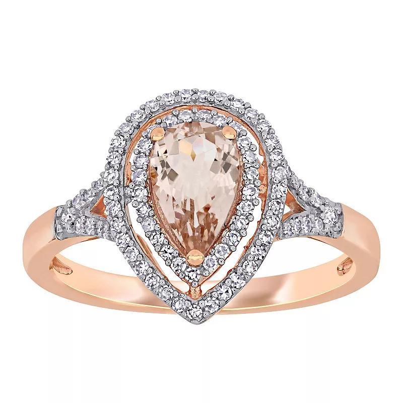 Stella Grace 14k Rose Gold Morganite & 1/4 Carat T.W. Diamond Double Halo Ring, Womens Product Image