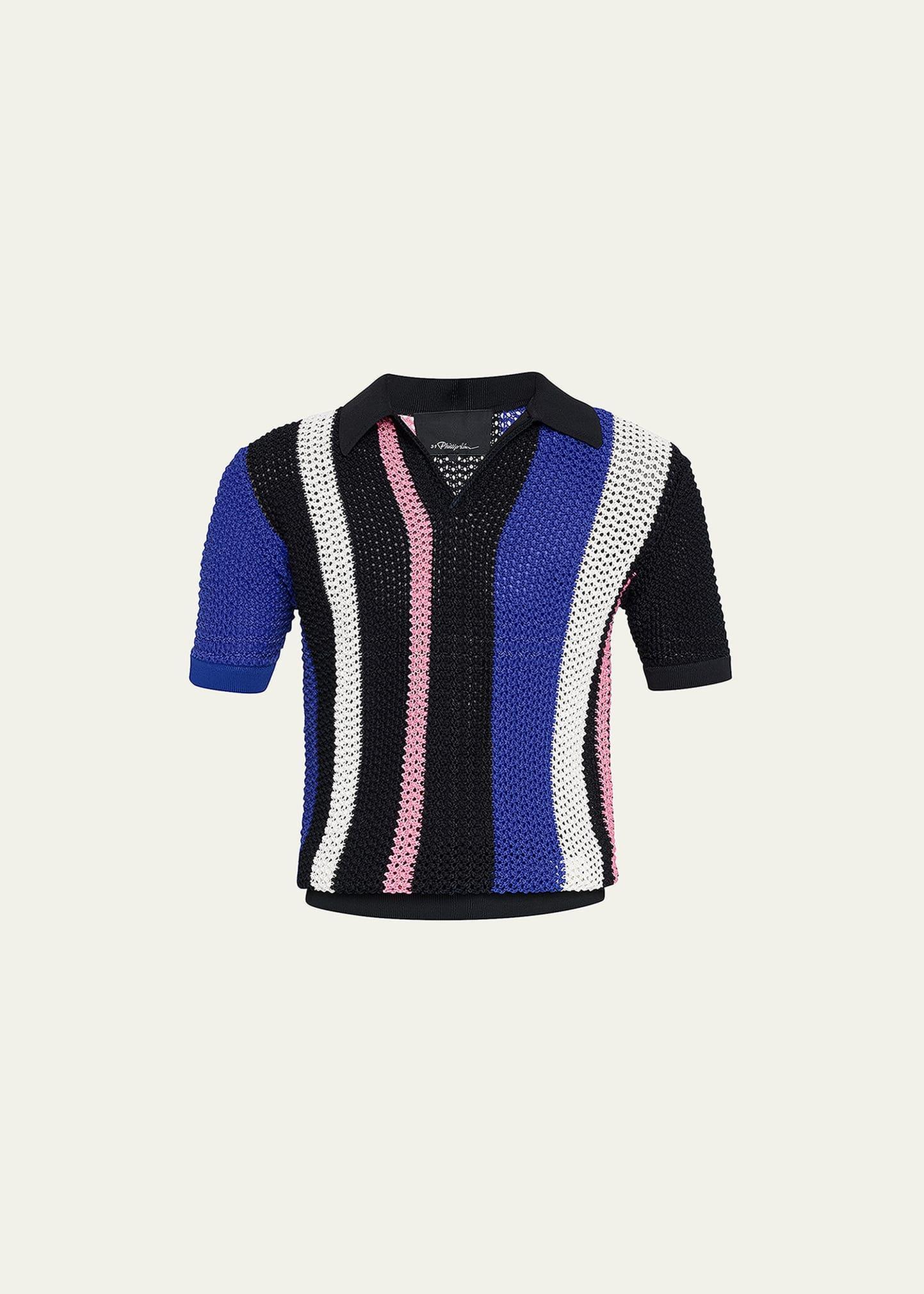 Mens Pointelle Block Stripe Polo Shirt Product Image