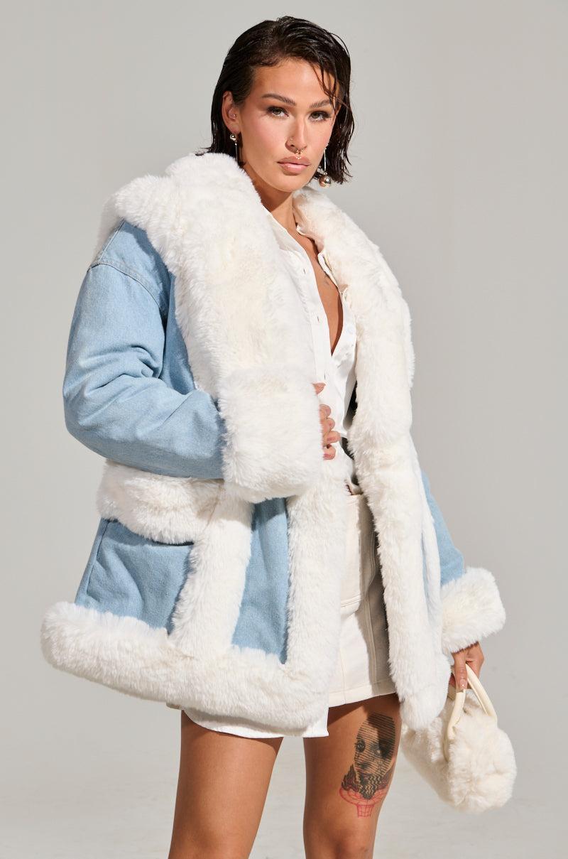 SITTING PRETTY FUR TRIM DENIM COAT Product Image