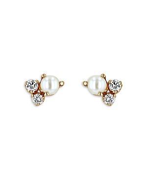 Zoe Chicco 14K Yellow Gold Cultured Freshwater Pearl & Diamond Cluster Stud Earrings Product Image