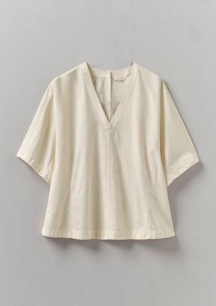 Textured Cotton Poplin V-Neck Top | Ecru Product Image