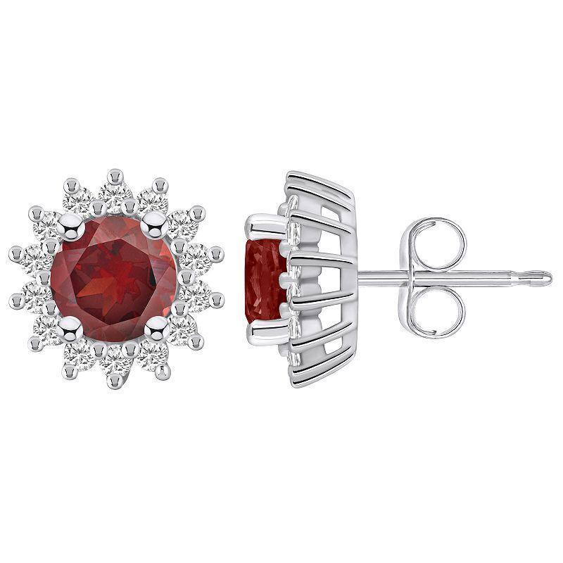 Alyson Layne 14k White Gold Round Garnet 1/2 Carat T.W. Diamond Halo Stud Earrings, Womens, Red Product Image