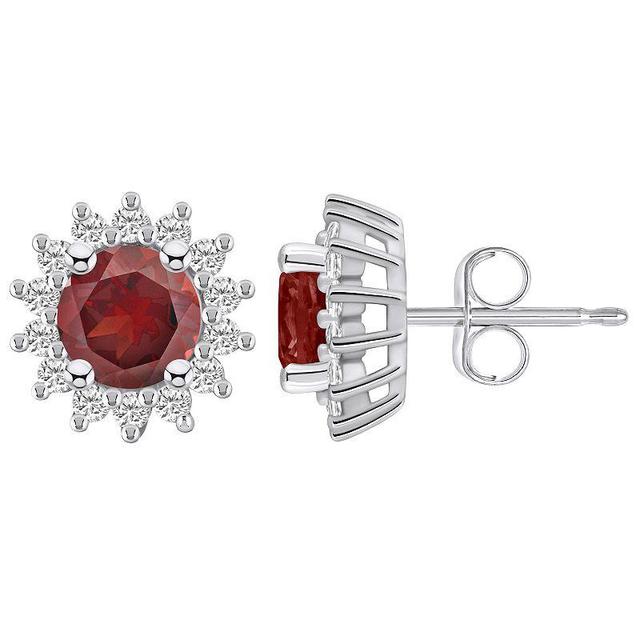 Alyson Layne 14k White Gold Round Garnet 1/2 Carat T.W. Diamond Halo Stud Earrings, Womens Product Image