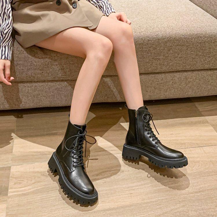 Faux Leather Platform Short Boots Product Image