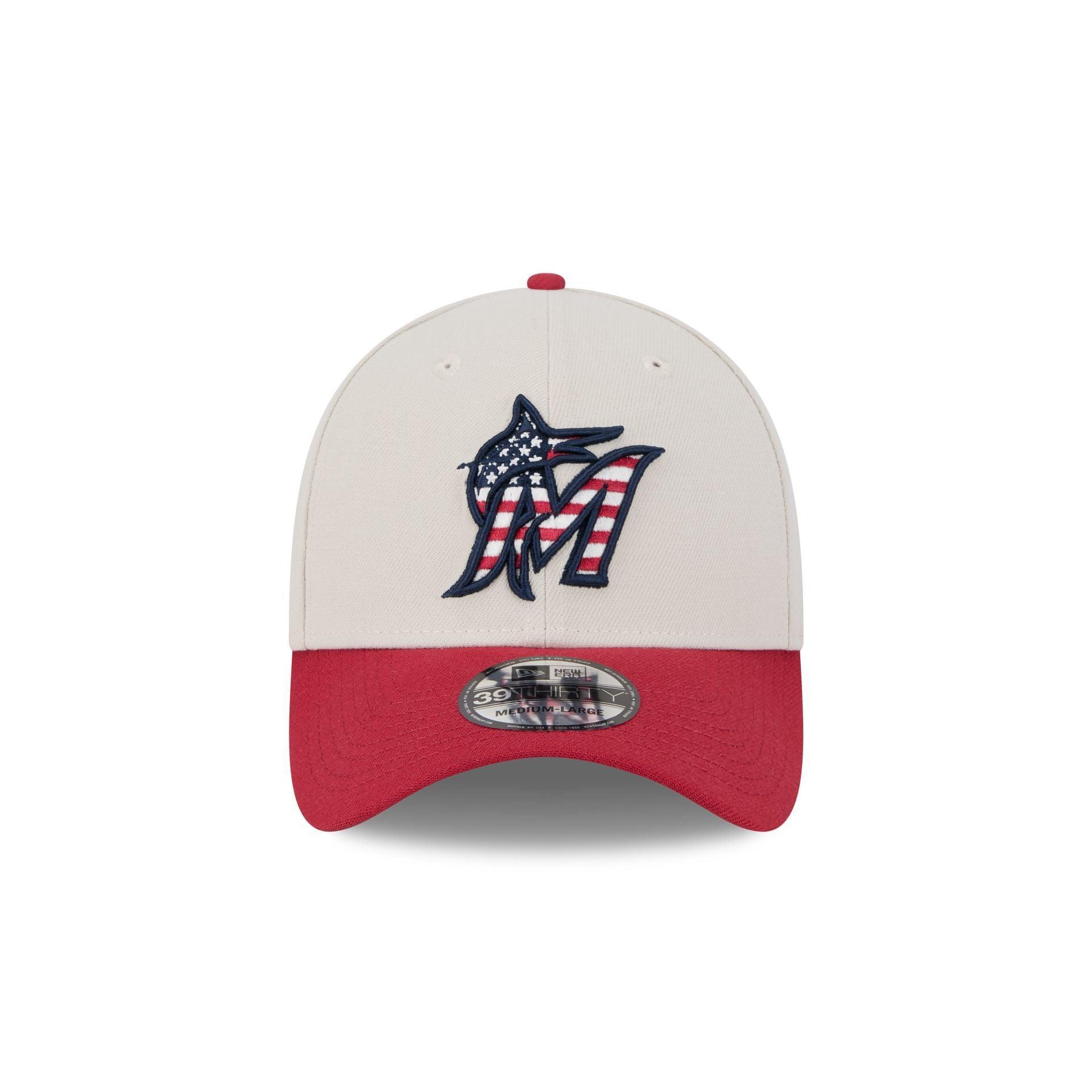 Miami Marlins Independence Day 2024 39THIRTY Stretch Fit Hat Male Product Image