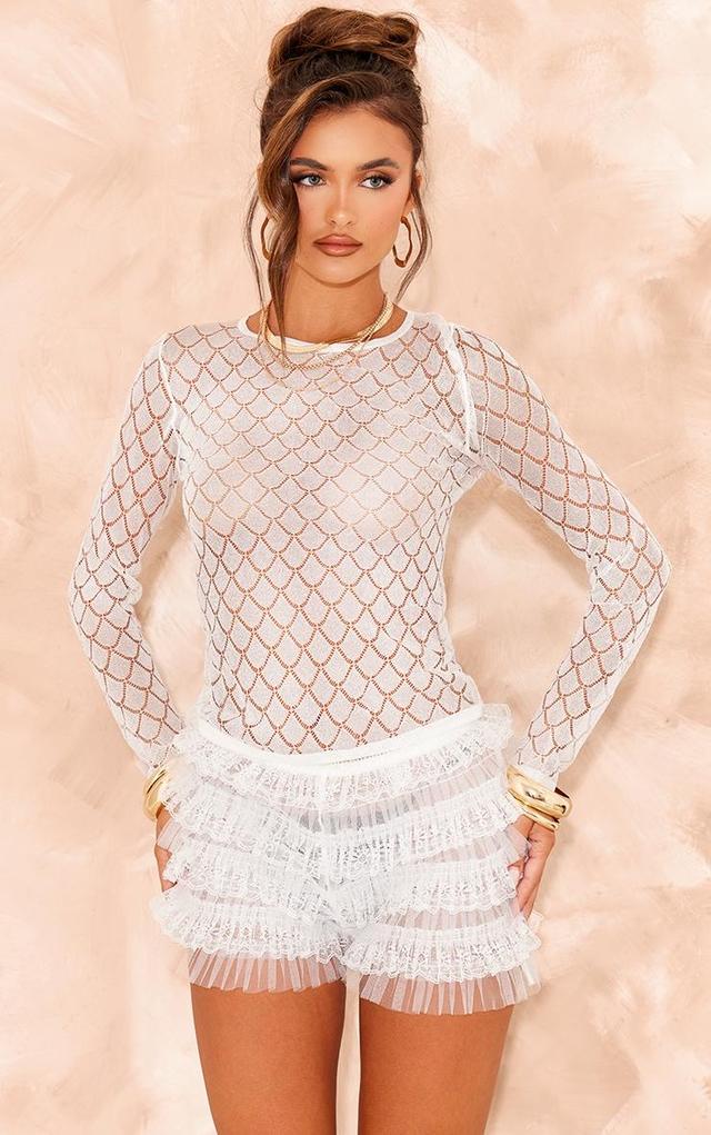 White Sheer Glitter Knit Long Sleeve Top Product Image