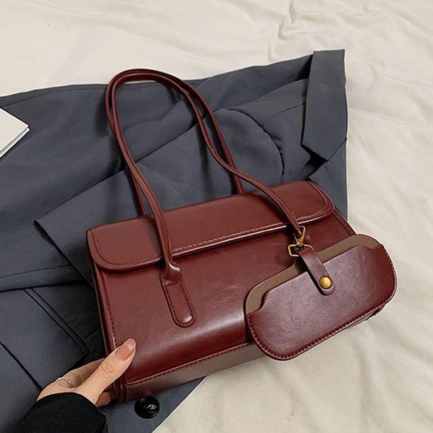 Faux Leather Flap Tote Bag With Card Holder Product Image