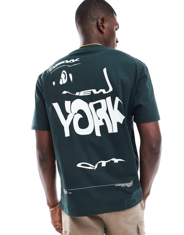 ASOS DESIGN relaxed t-shirt with back city print in green Product Image