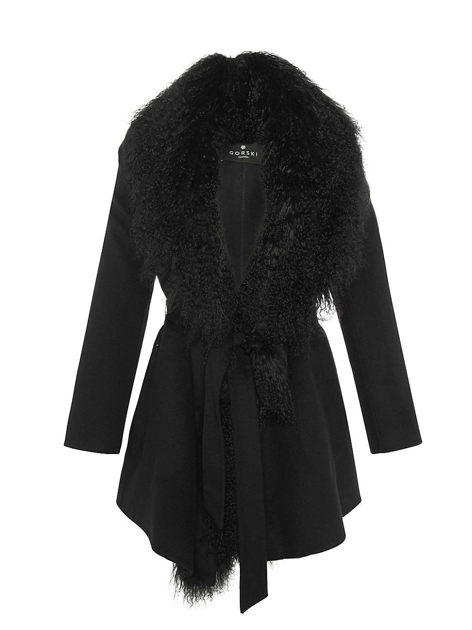 Womens Wool & Cashmere Jacket with Mongolian Lamb Trim Product Image