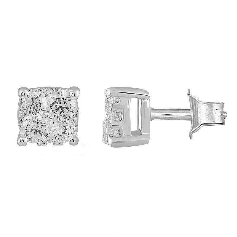 Royal Aura Sterling Silver 1/2 Carat T.W. Diamond Square Cluster Stud Earrings, Womens Product Image