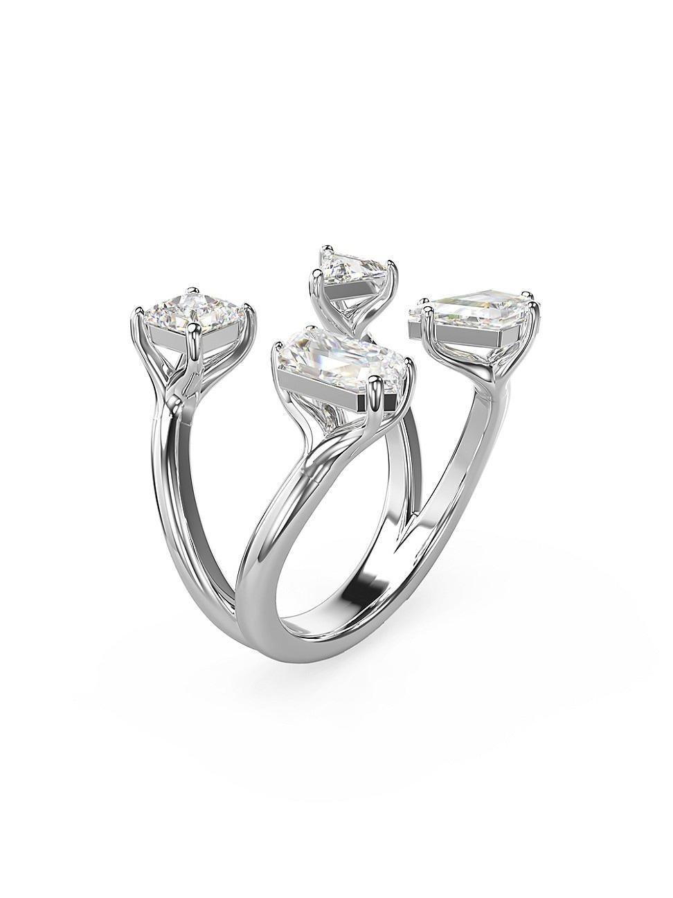 Womens Mesmera Rhodium-Plated & Crystal Open Ring Product Image