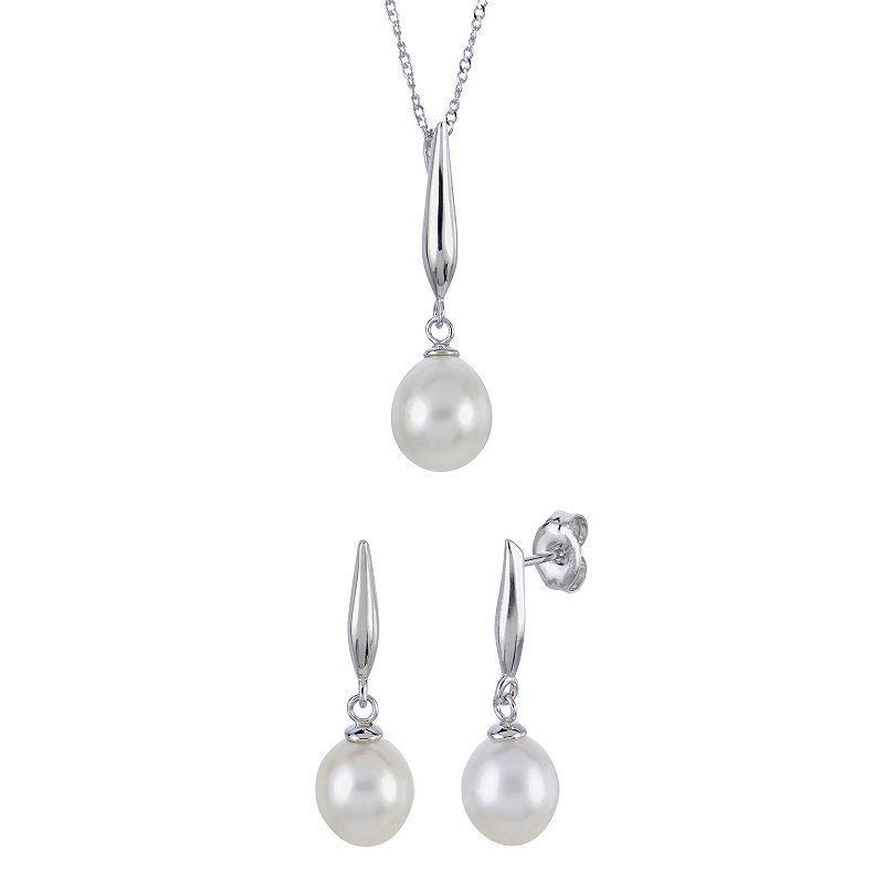 PearLustre by Imperial Sterling Silver Freshwater Cultured Pearl Pendant & Drop Earring Set, Womens White Product Image