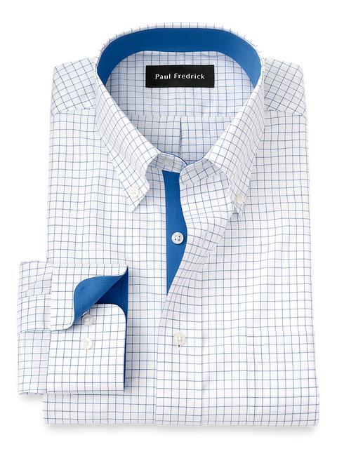 Non-Iron Cotton Check Dress Shirt With Contrast Trim - Blue Product Image