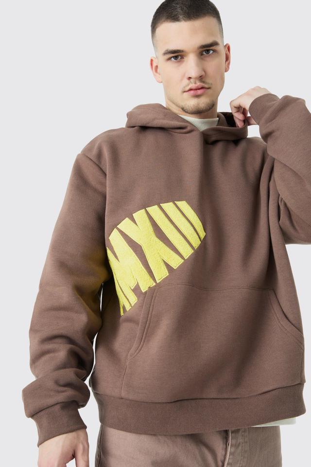 Tall Oversized Boxy Borg Applique Hoodie | boohooMAN USA Product Image