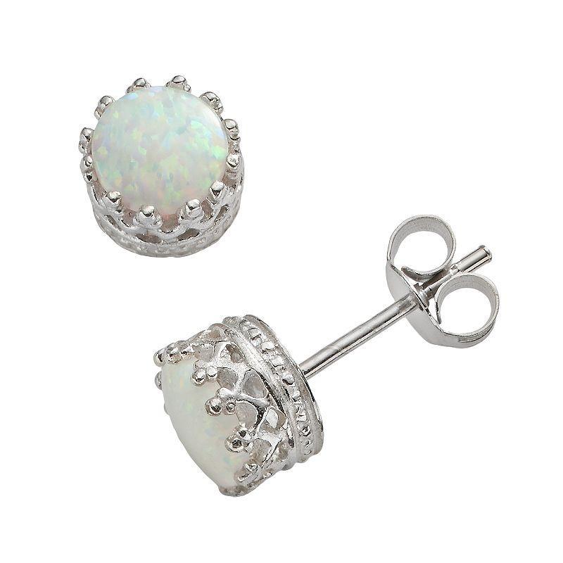 Designs by Gioelli Sterling Silver Lab-Created Opal Stud Earrings, Womens, White Product Image