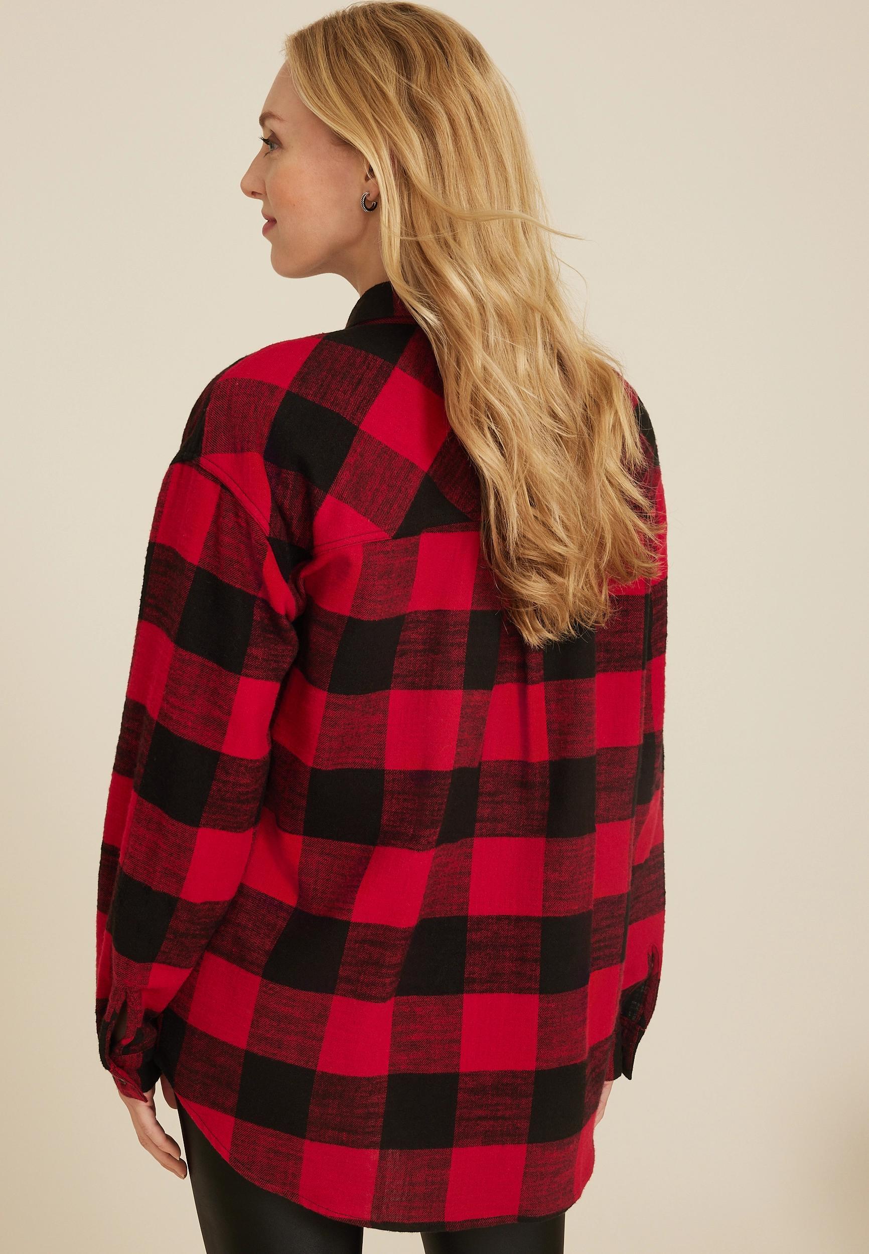 Cabin Plaid Boyfriend Tunic Shirt Product Image