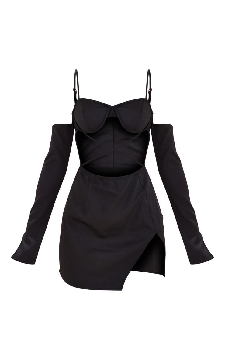 Black Woven Underwired Cup Cross Waist Bodycon Dress Product Image