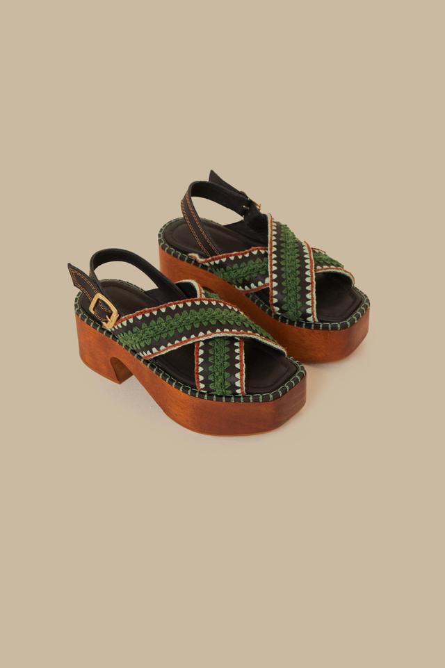 Dark Green Sand Clog Platform, DARK GREEN / 11 Product Image