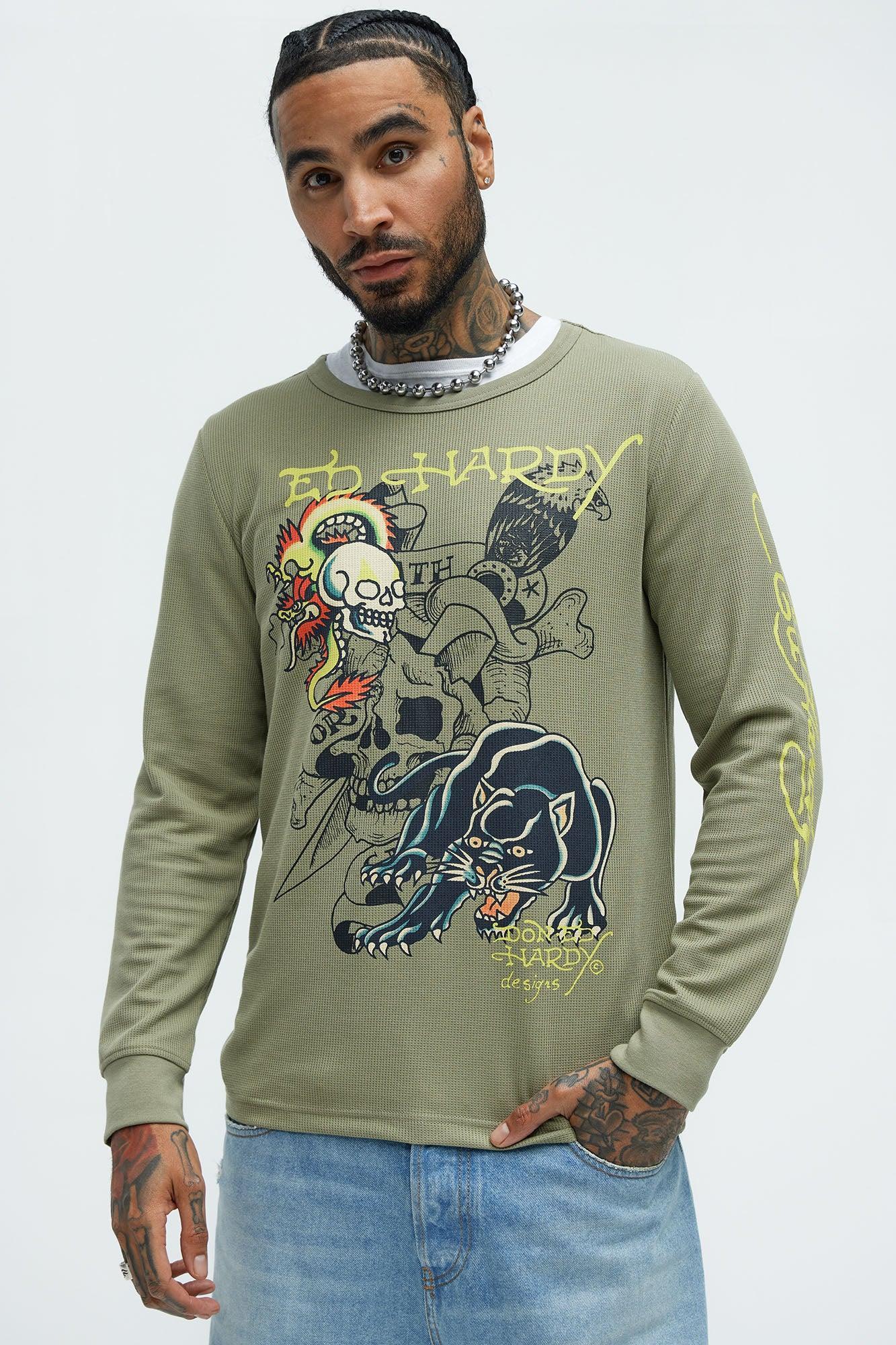 Ed Hardy Panther Thermal Long Sleeve Tee - Olive Product Image