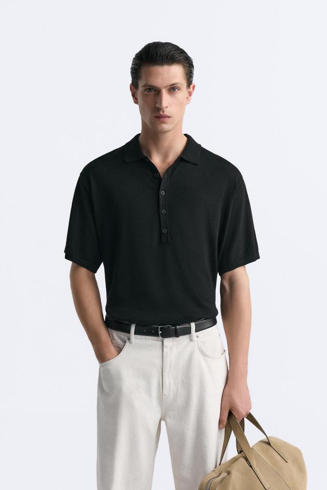 BUTTONED KNIT POLO TOP Product Image