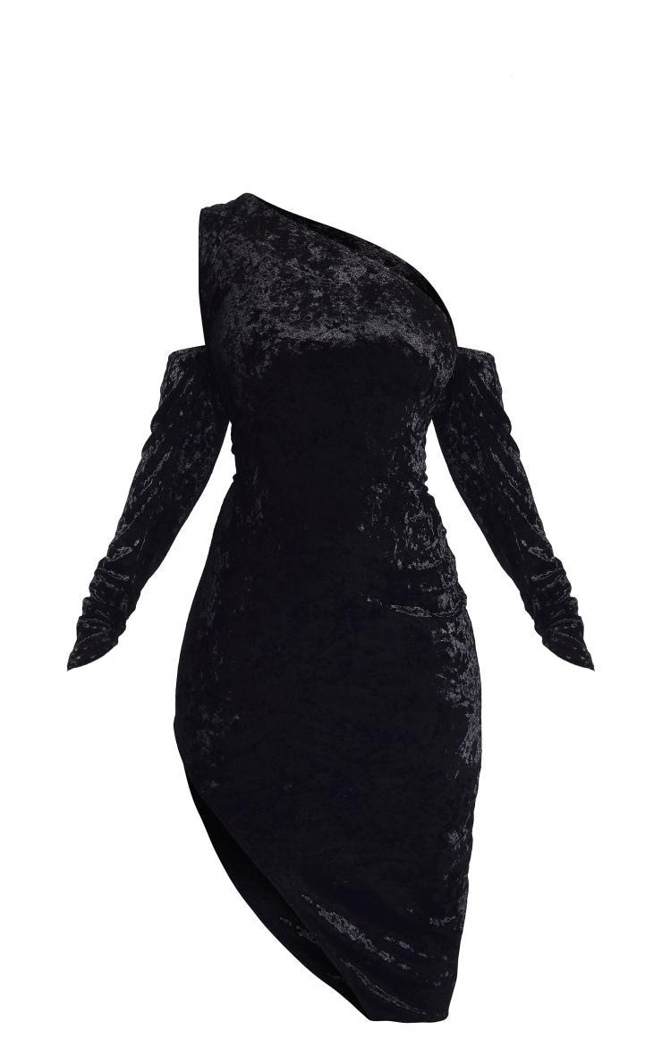 Plus Black Crushed Velvet Asymmetric Midi Dress Product Image