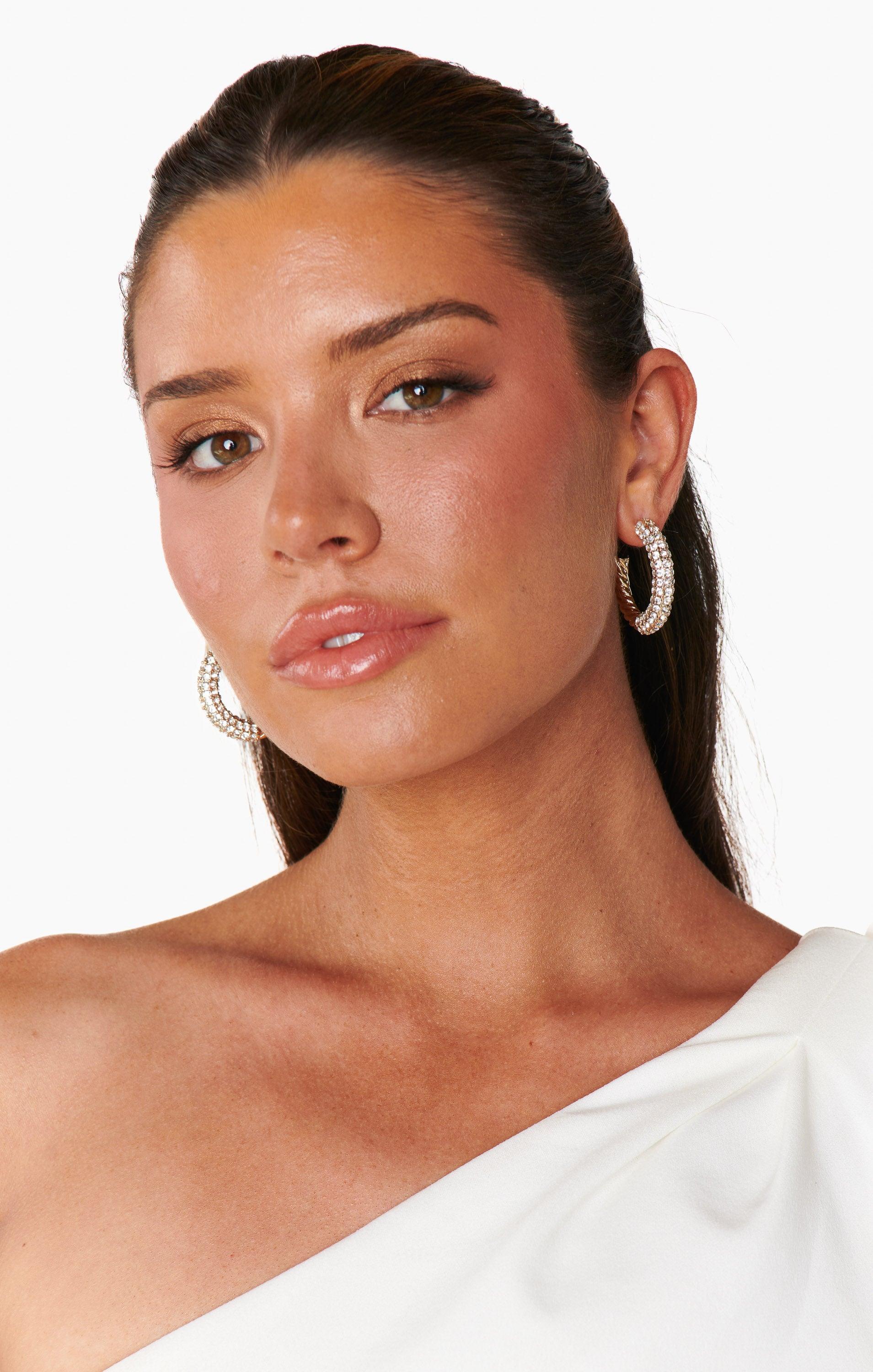 Ettika Crystal Dotted Twist Hoop Earrings ~ Gold Product Image