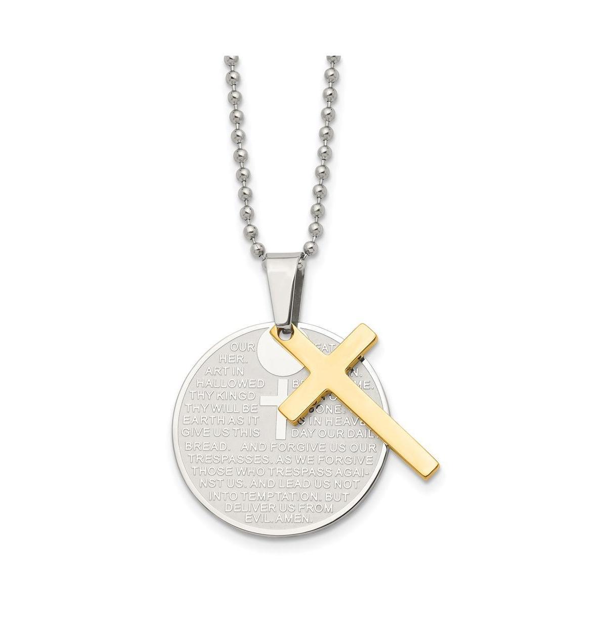 Chisel Brushed Yellow Ip-plated 2 Piece Lords Prayer Cross Ball Chain Necklace Product Image