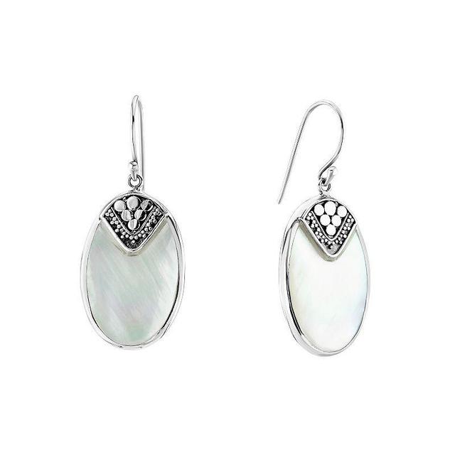 Athra NJ Inc Sterling Silver Mother Of Pearl Oxidized Beaded Drop Earrings, Womens Product Image