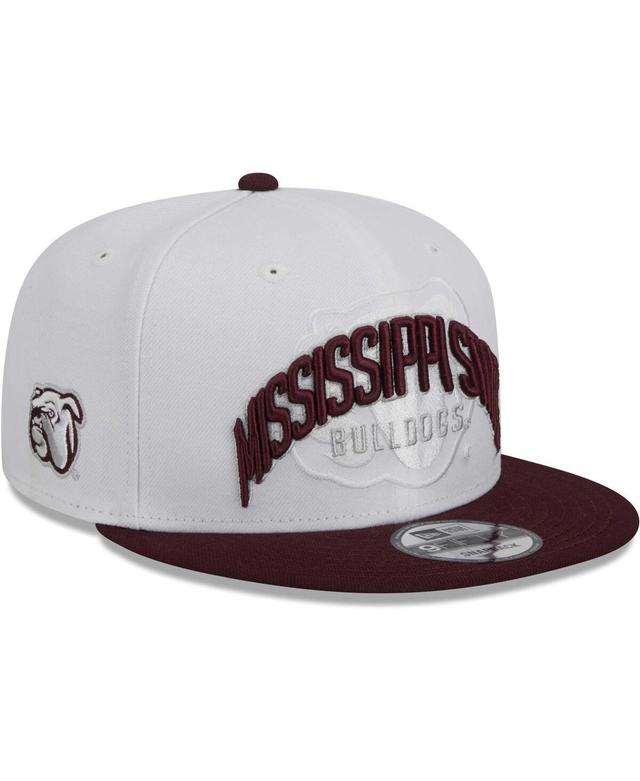 Mens New Era White and Maroon Mississippi State Bulldogs Two-Tone Layer 9FIFTY Snapback Hat - White Product Image