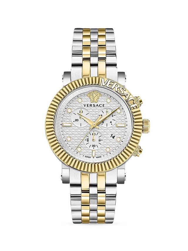 Versace Mens Swiss Chronograph V-Chrono Two-Tone Bracelet Watch 45mm Product Image