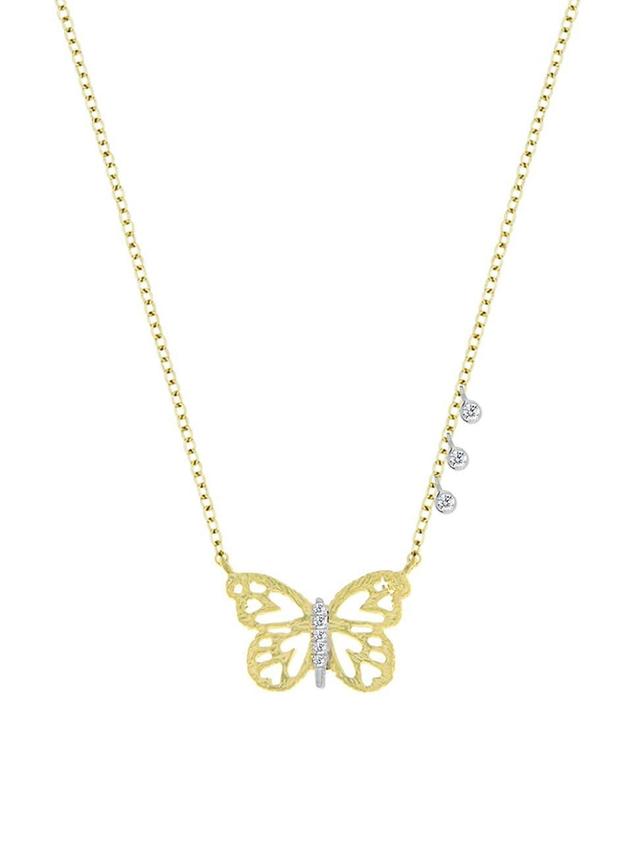 Womens 14K Yellow Gold & Diamond Butterfly Necklace Product Image