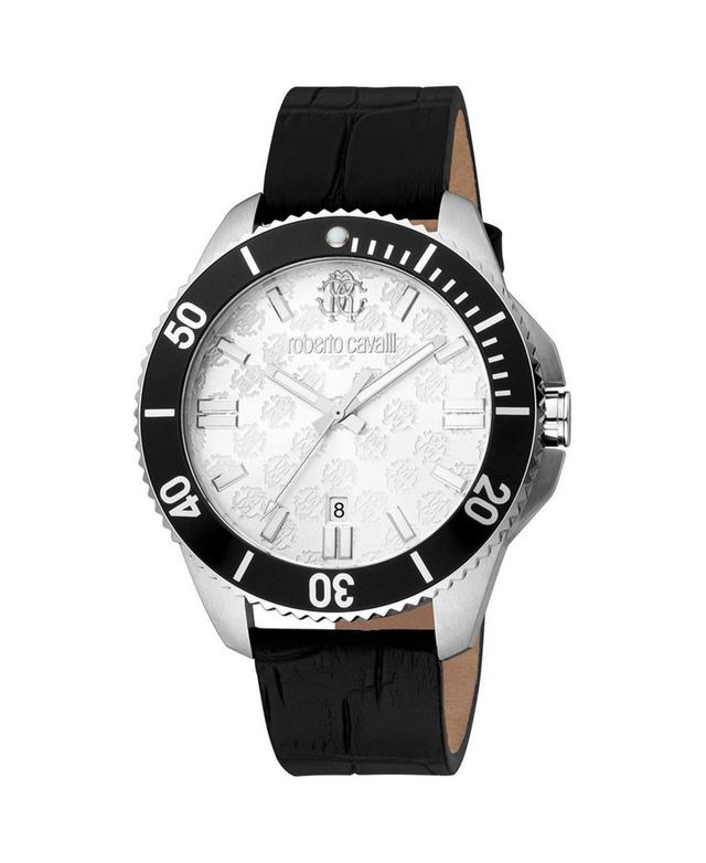 Roberto Cavalli Mens Quartz Black Leather Watch 44mm Product Image