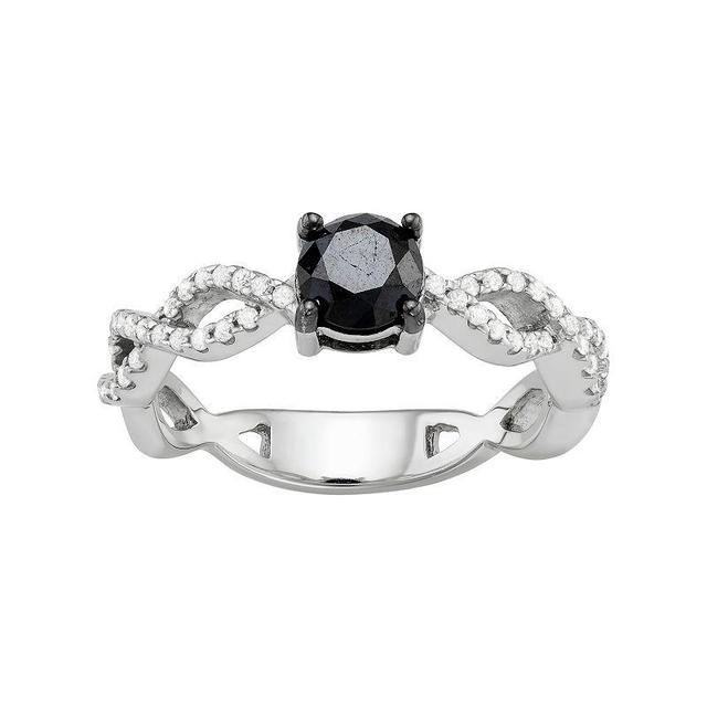 Sterling Silver 1 Carat T.W. Black & White Diamond Twist Engagement Ring, Womens, Size: 7 Product Image